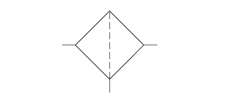 Symbol för filter i ett pneumatiskt system.