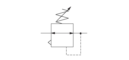 Symbol för tryckregulator med avluftning.